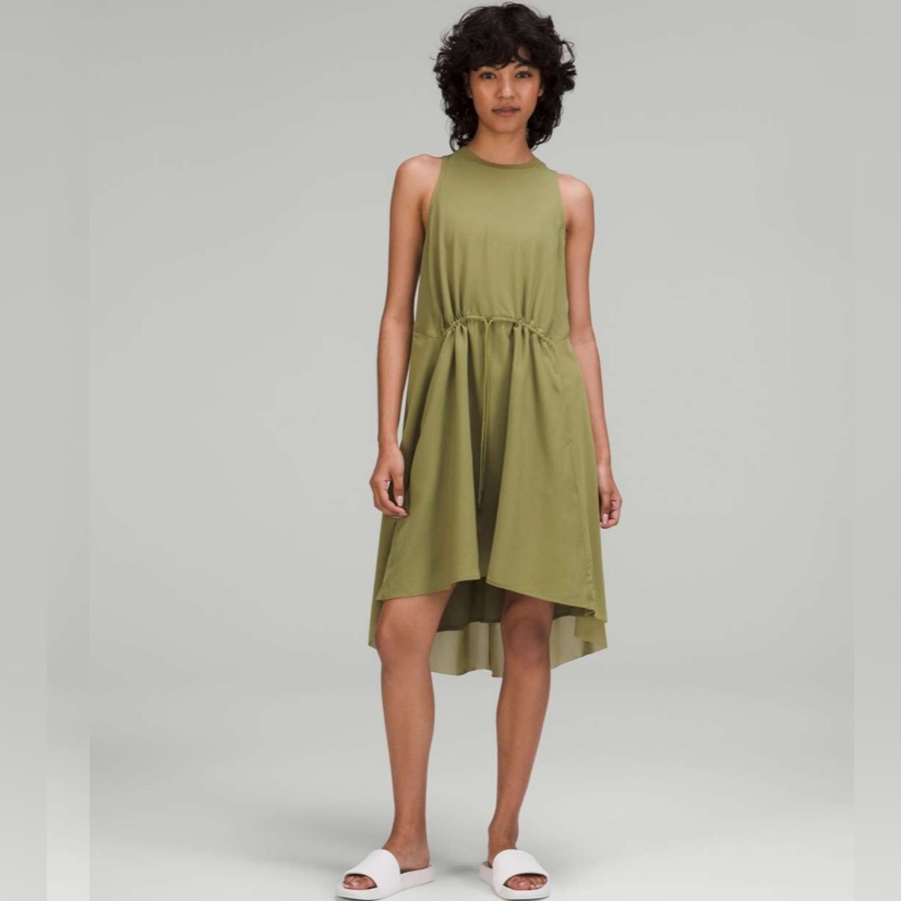 lululemon athletica Mesh Overlay High Neck Dress Bronze Green Sz 6